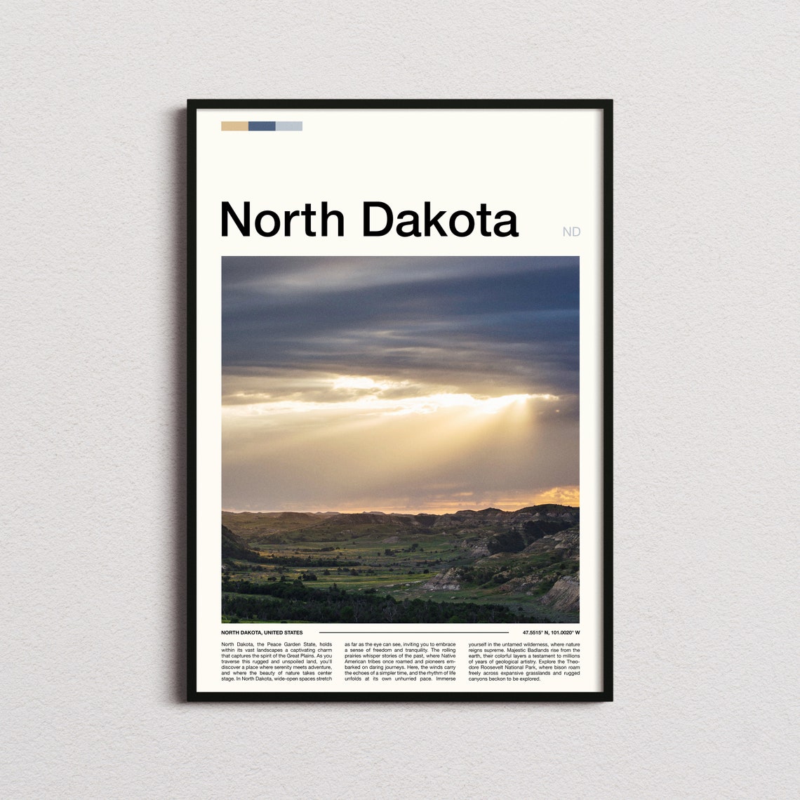 North Dakota Badlands Sunset Plains Scenic Landscape Travel Poster
