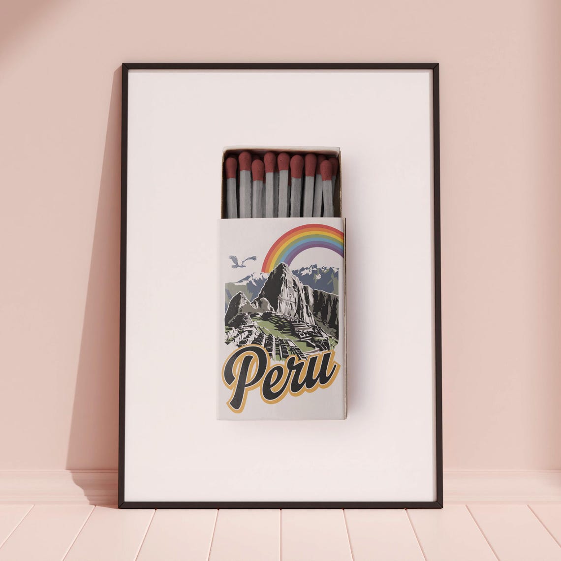 Peru Machu Picchu Matchbox Style Art with Rainbow and Condor Poster - Image 3