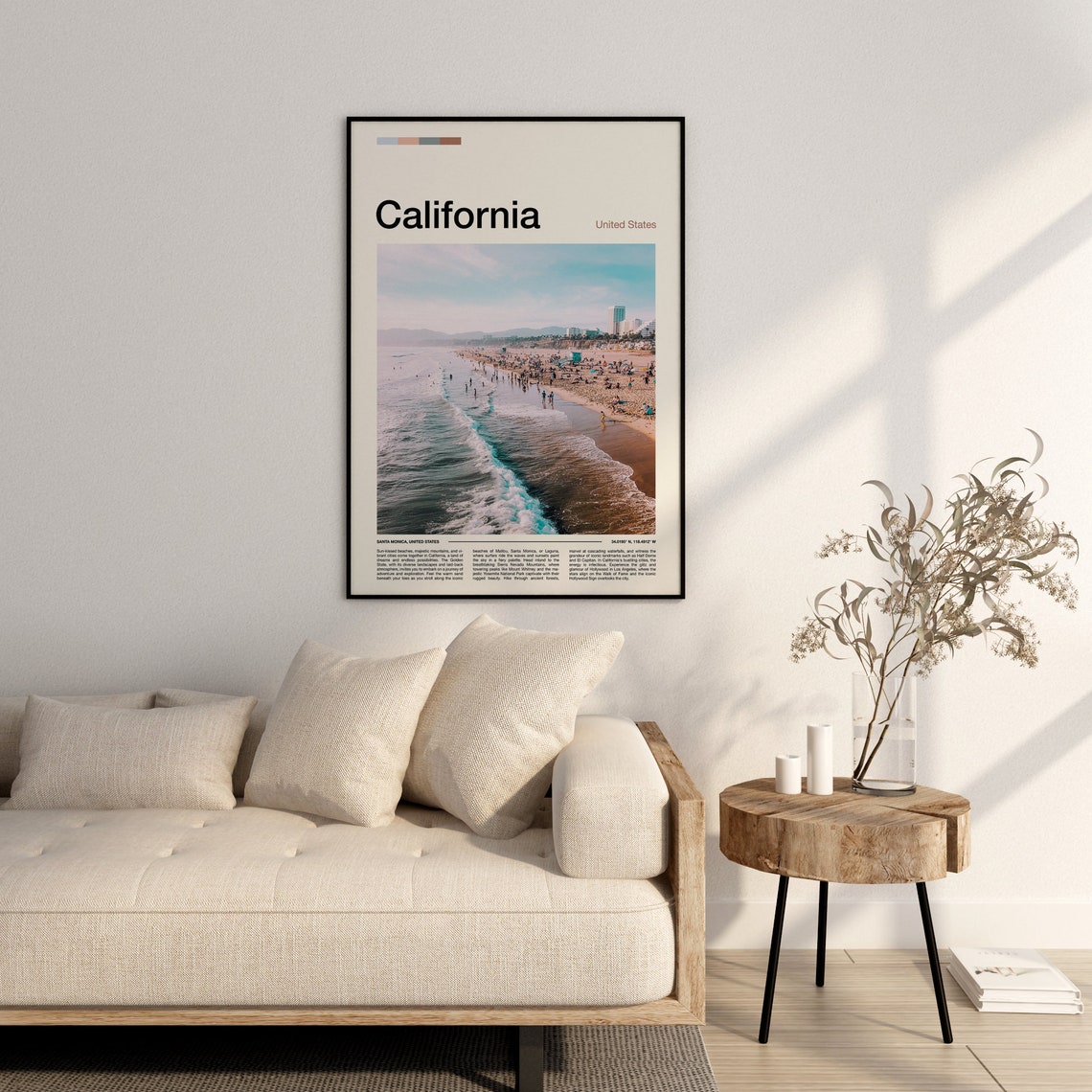 California Santa Monica Beach Aerial Surfers Shoreline Poster - Image 3