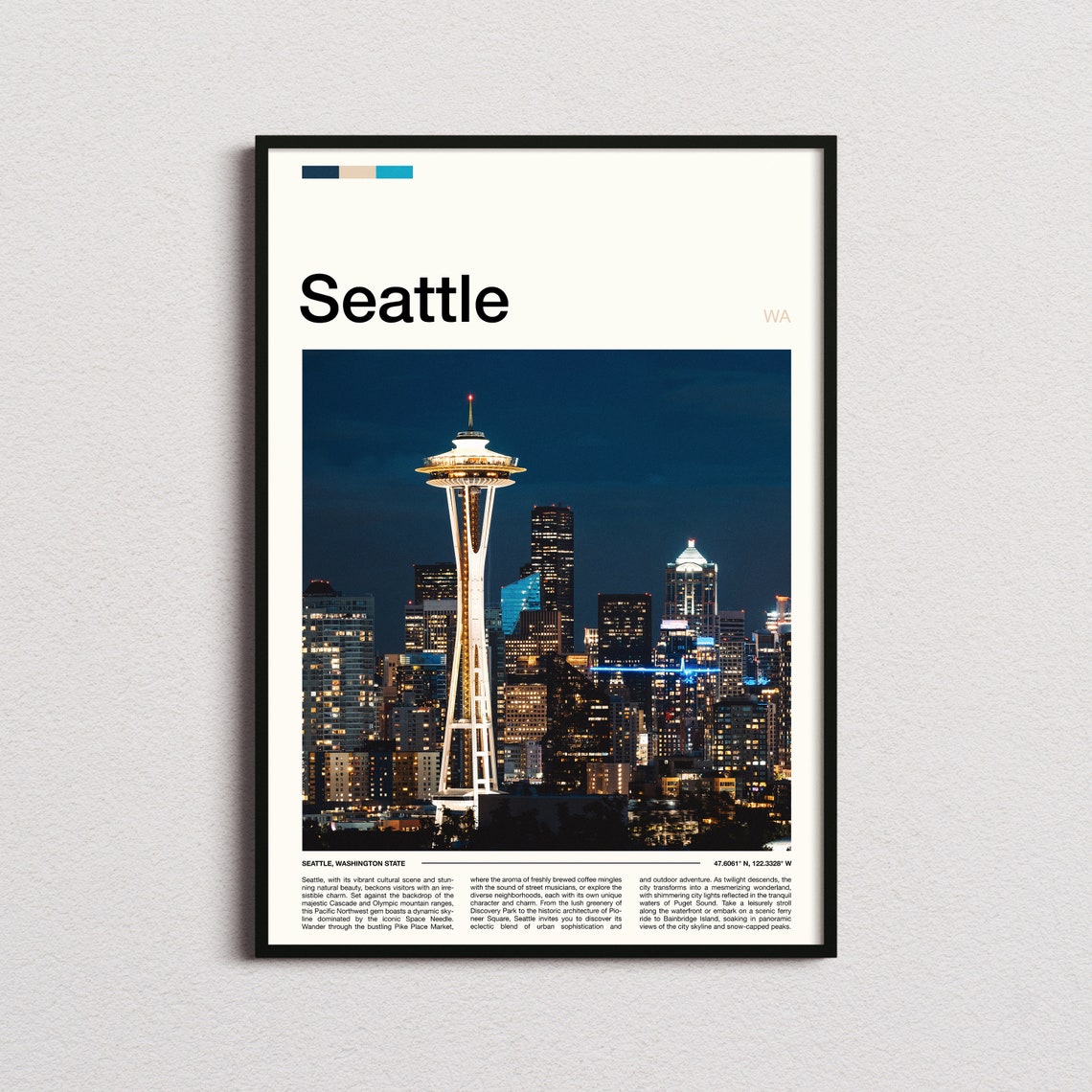 Seattle Space Needle Daytime Cloud View Iconic City Tower Poster