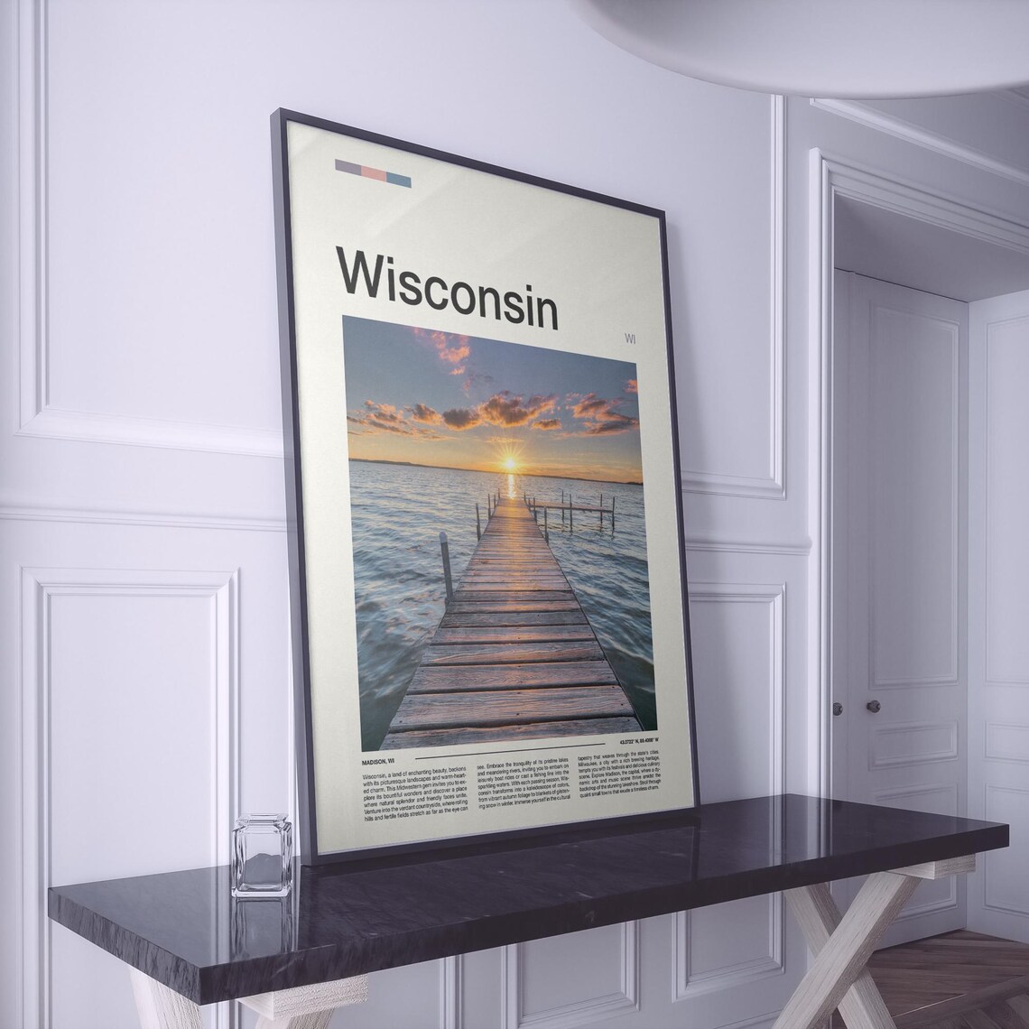 Wisconsin Lake Pier Sunset Golden Hour Dock Photography Poster - Image 2