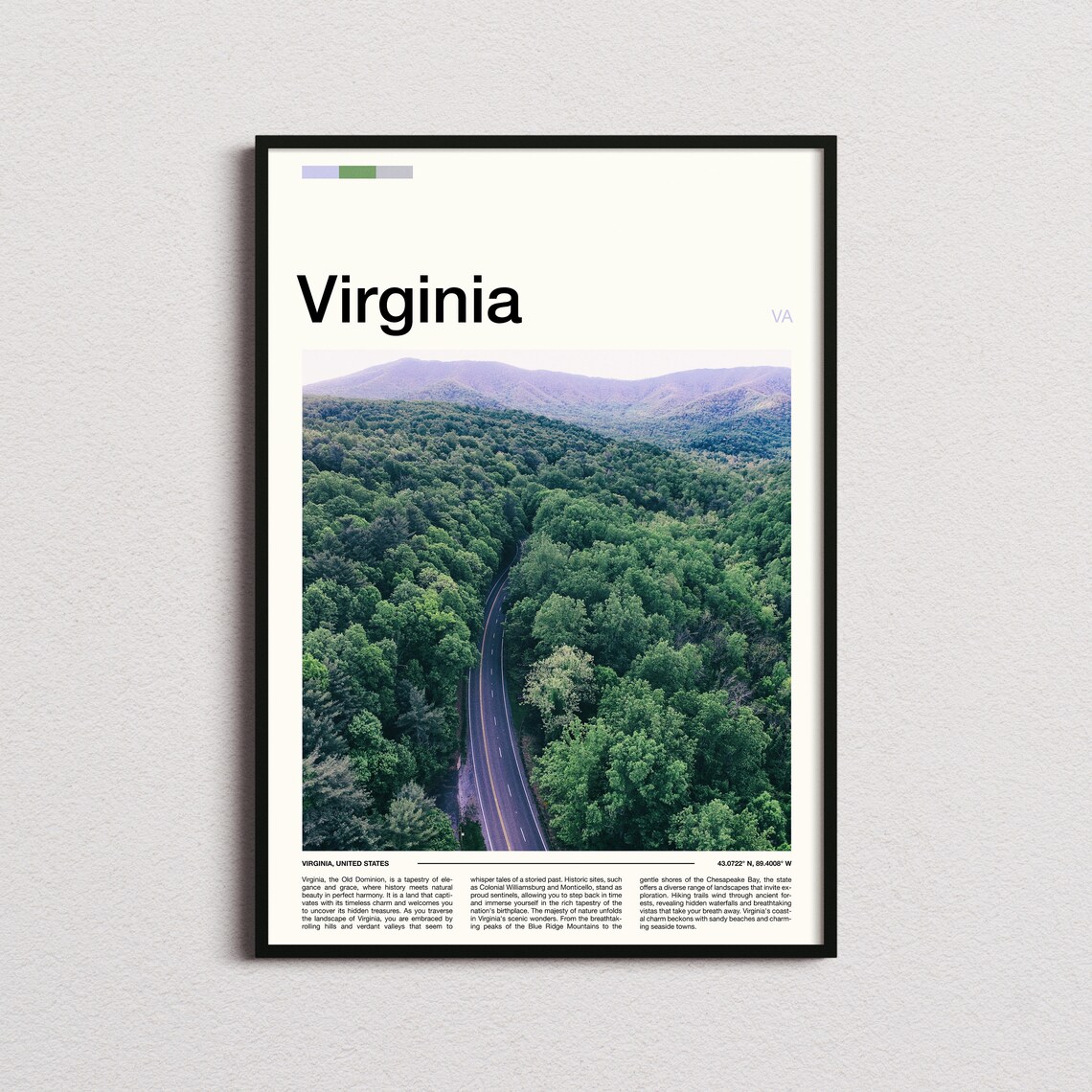 Virginia Blue Ridge Forest Road Aerial View Minimal Travel Poster
