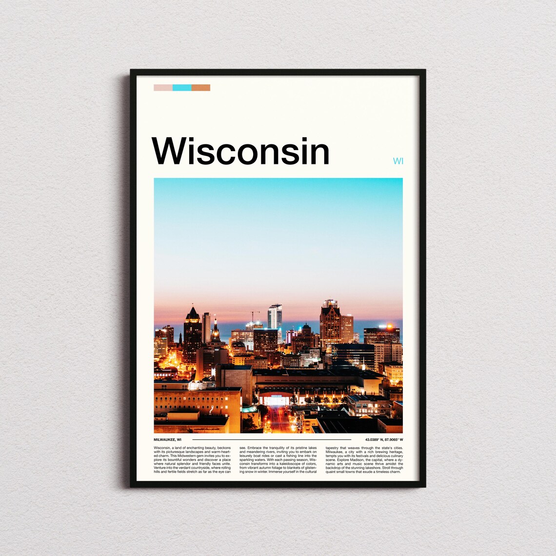 Wisconsin Milwaukee Skyline Dusk City Lights Photography Poster
