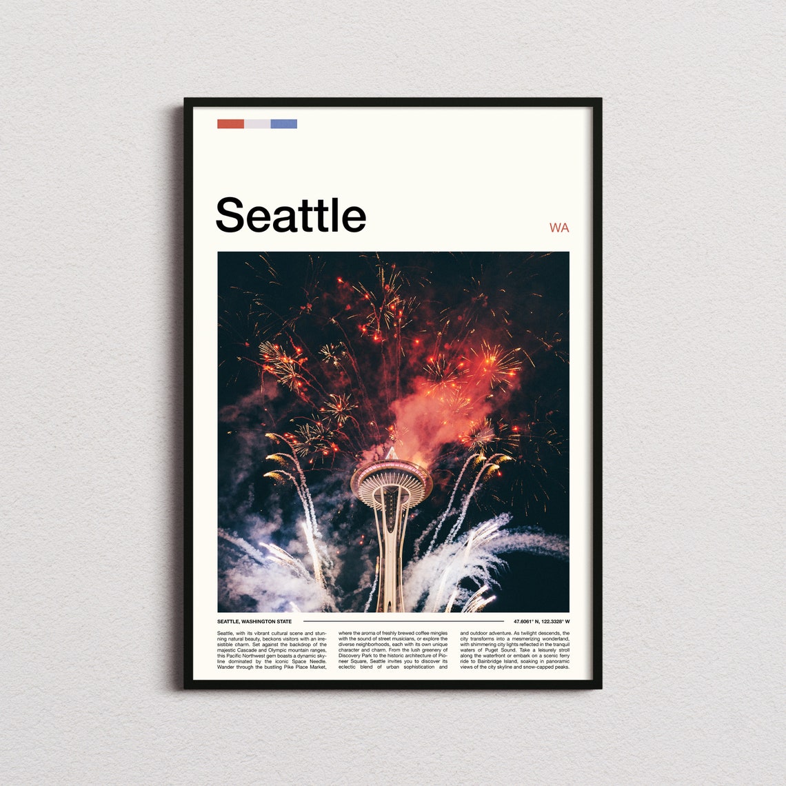 Seattle Space Needle Night Fireworks Celebration Scene Poster