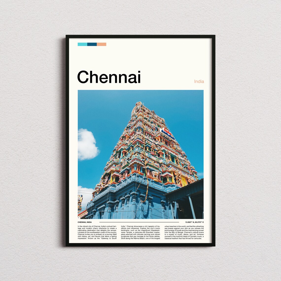 Chennai India Colorful Temple Gopuram Tower Travel Photo Poster
