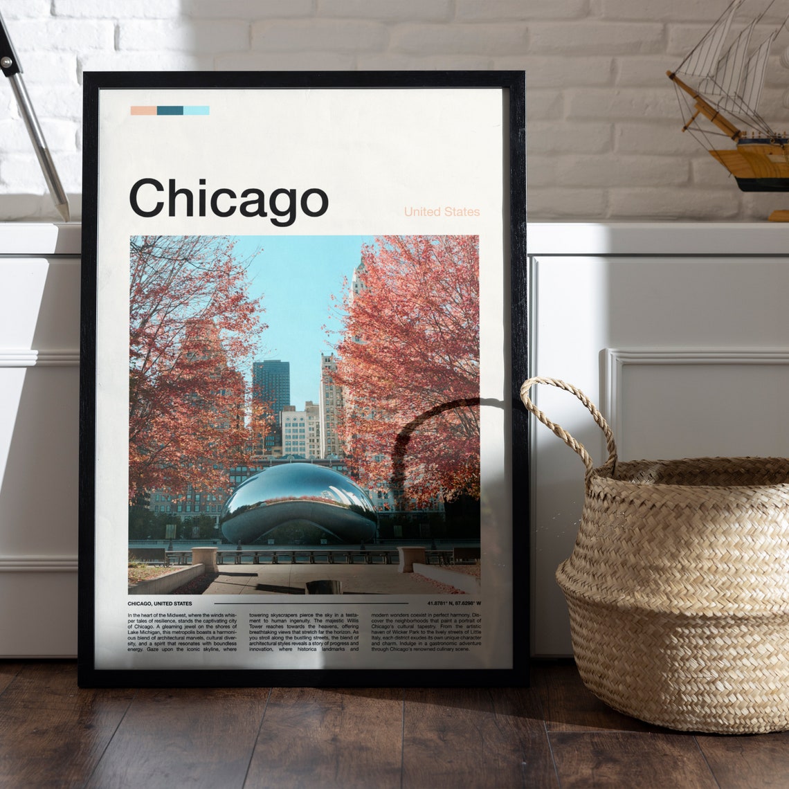 Chicago Cloud Gate The Bean Autumn Trees Millennium Park Travel Poster - Image 4