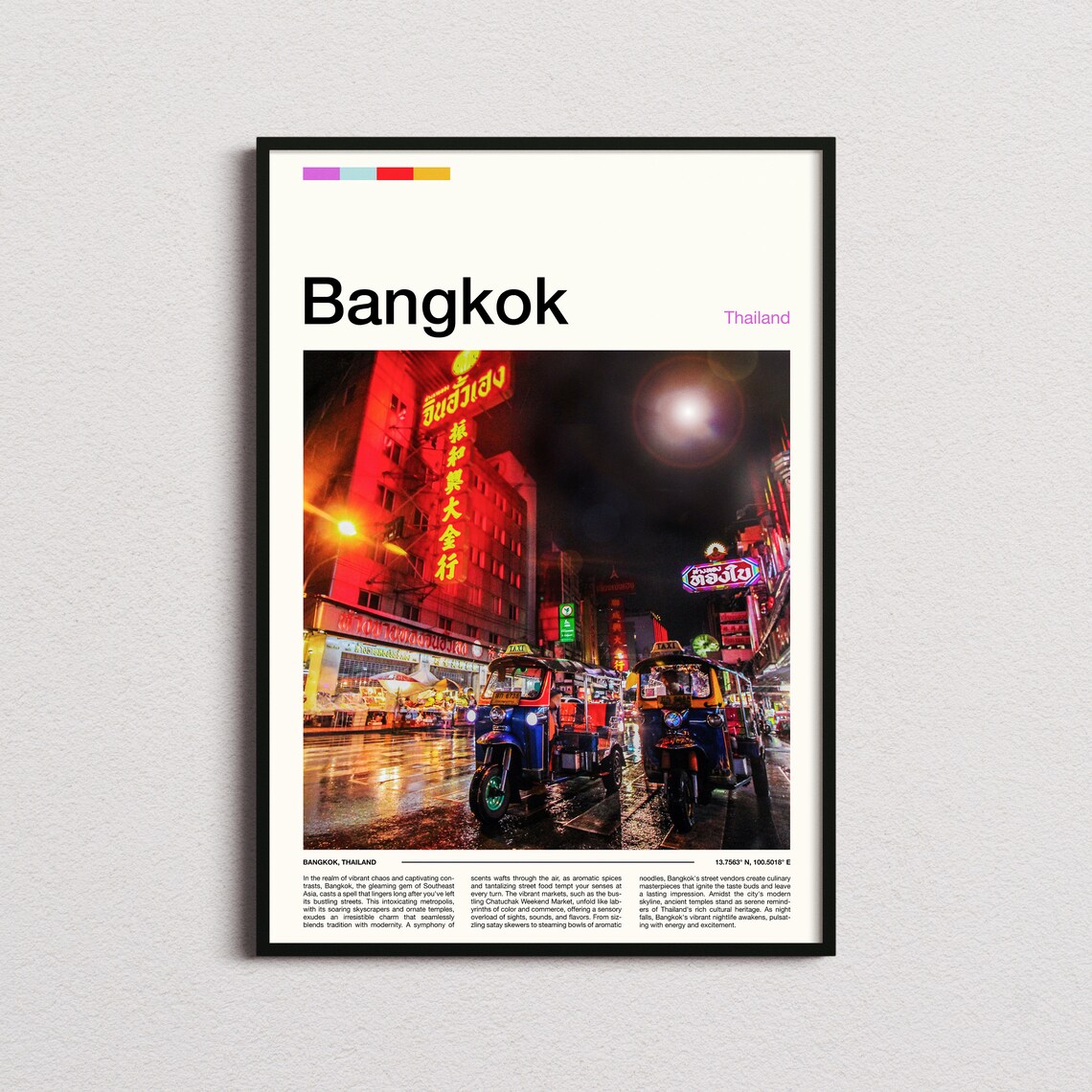 Bangkok Thailand Tuk Tuk Night Street Neon Lights Photography Poster