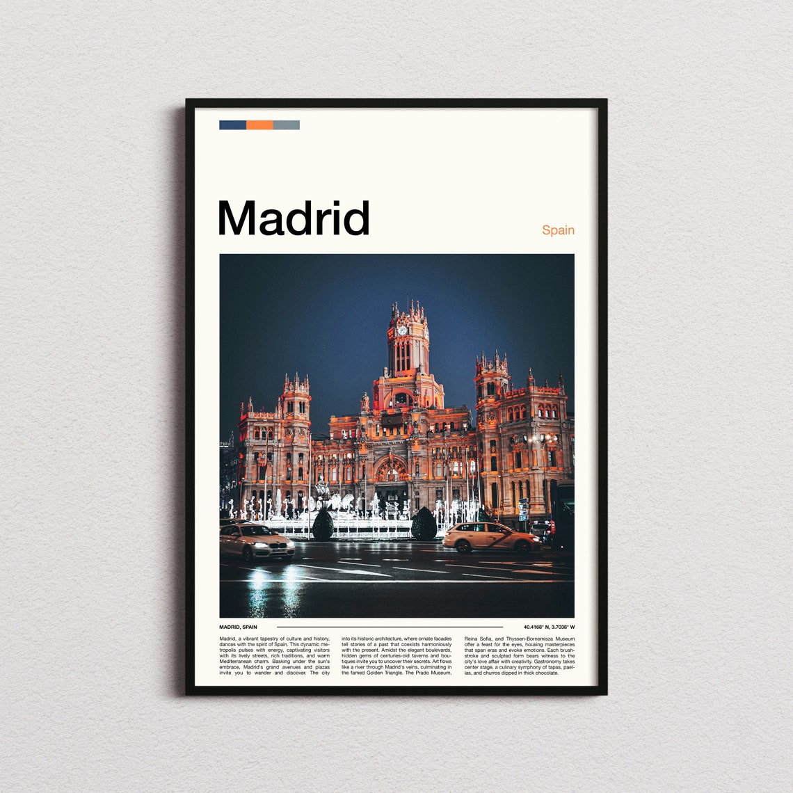 Madrid Spain Historic Cibeles Palace Night City Lights Poster