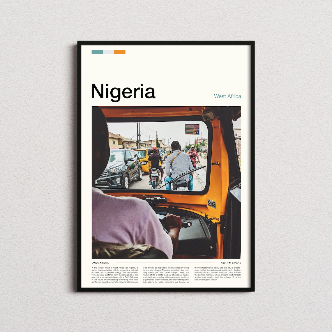 Nigeria West Africa Lagos Street Scene Yellow Keke Travel Poster