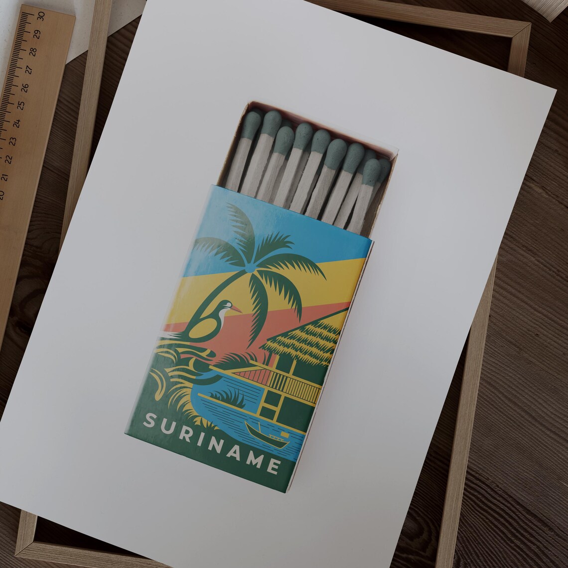 Suriname Matchbox Tropical Palm Hut Vintage Travel Art Poster - Image 2