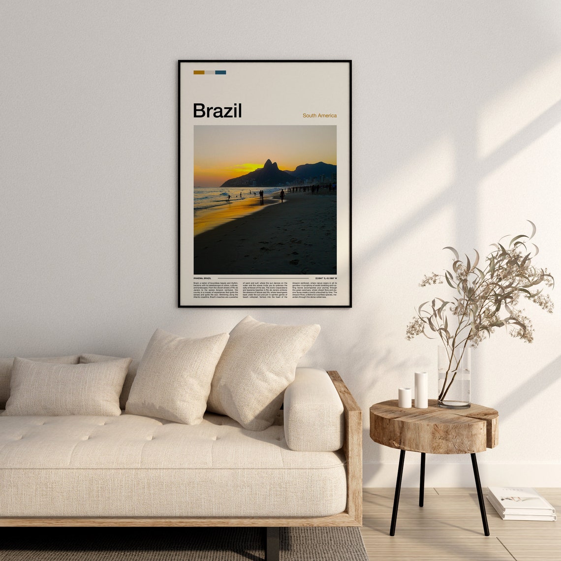 Ipanema Sunset Beach Rio Brazil Dois Irmaos Dusk Travel Poster - Image 2
