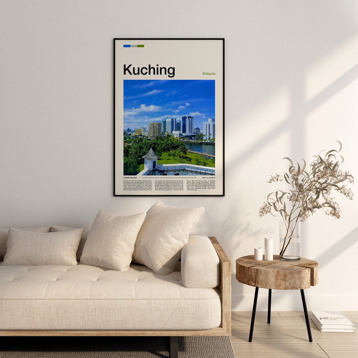 Kuching Malaysia City Skyline And Sarawak River Travel Poster - Image 3
