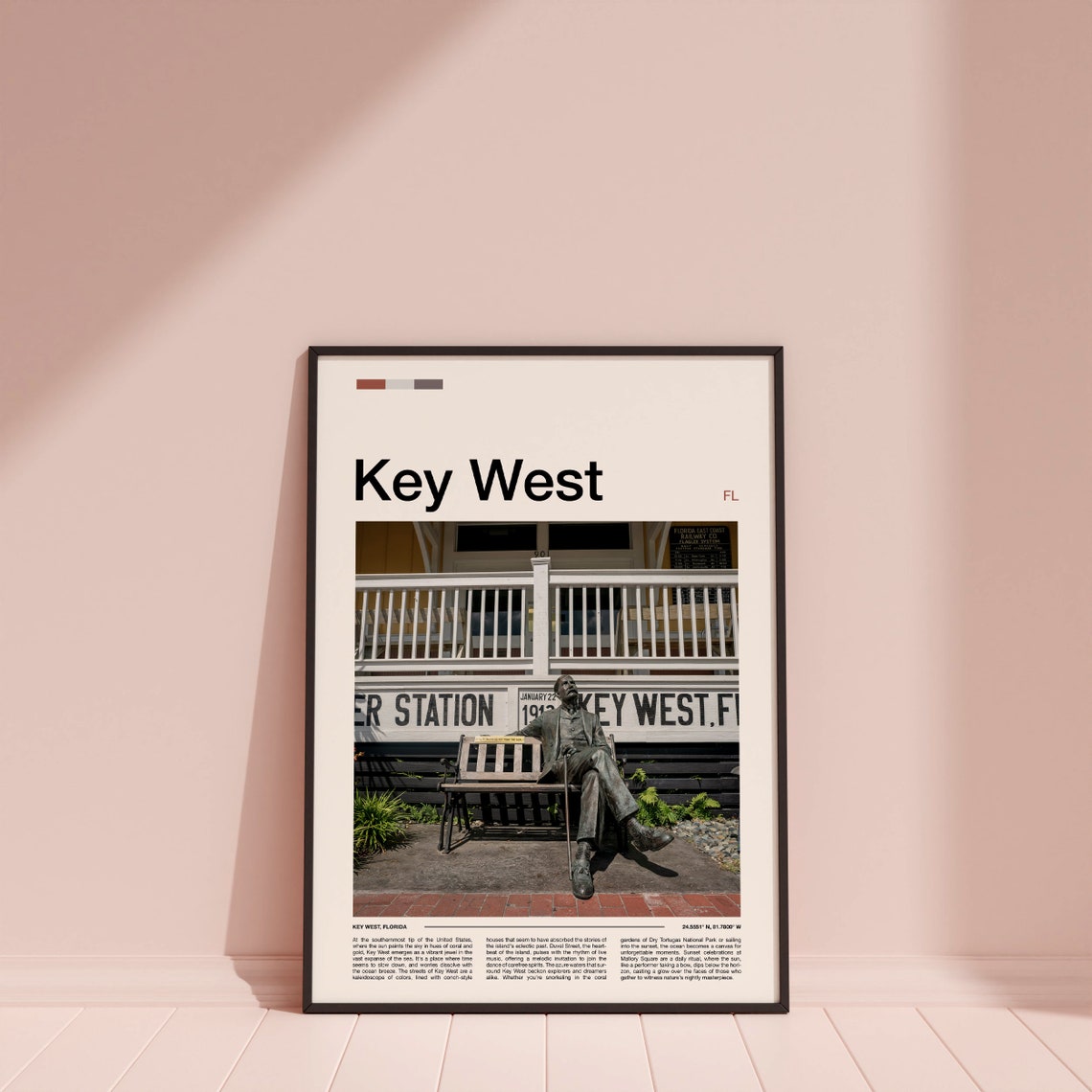 Key West Florida Historic Railway Station Statue Scene Poster - Image 4