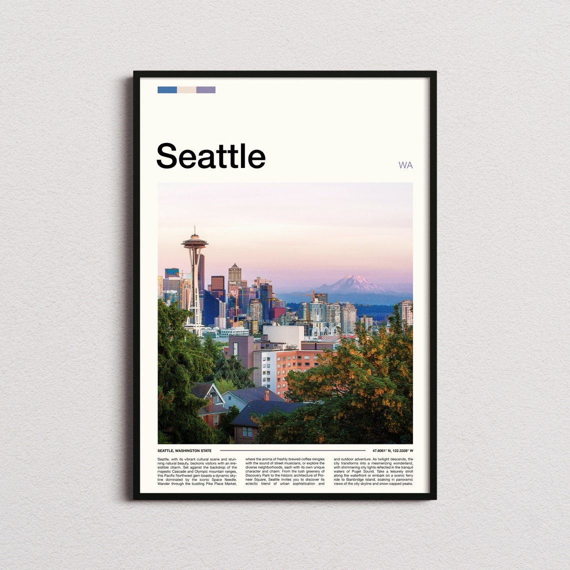 Seattle Washington Space Needle Skyline Mountain View Poster