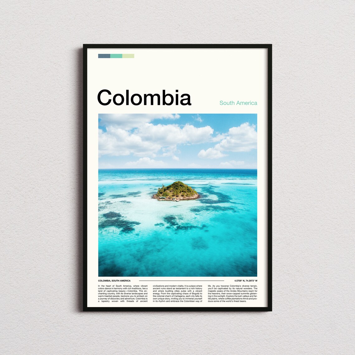 Colombia Tiny Tropical Island Turquoise Sea Aerial Photography Poster
