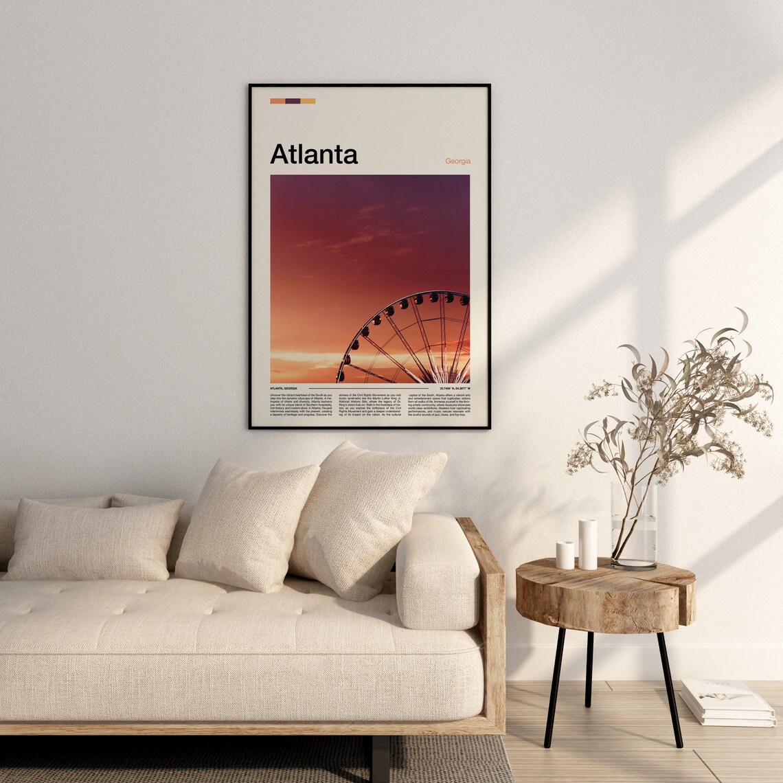 Atlanta Georgia Ferris Wheel Pink Sunset Minimalist Photo Poster - Image 3