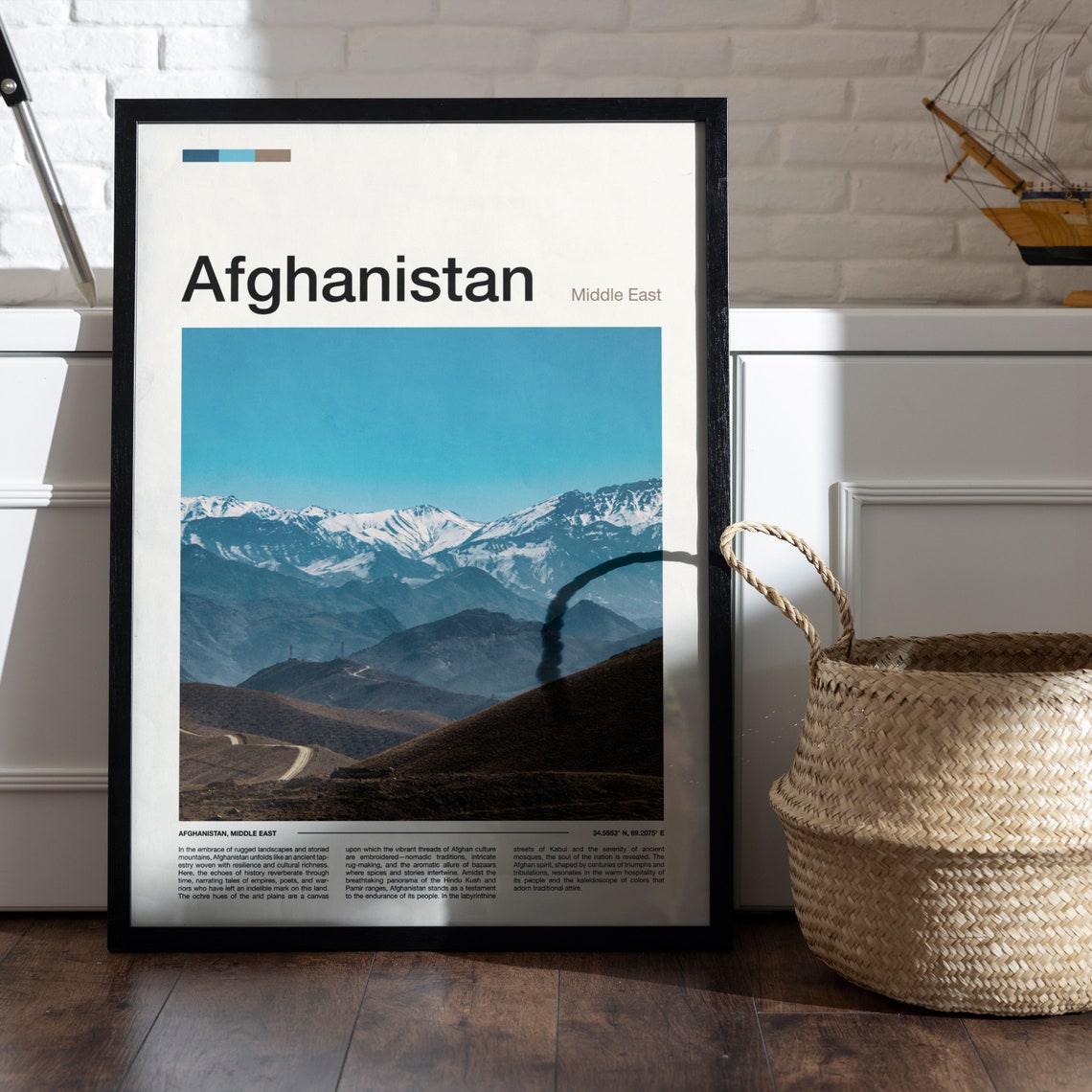 Afghanistan Snow Capped Mountain Range Bright Blue Sky Poster - Image 5