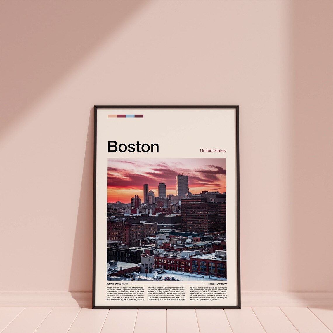 Boston Massachusetts City Skyline Sunset Pink Clouds Photo Poster - Image 4