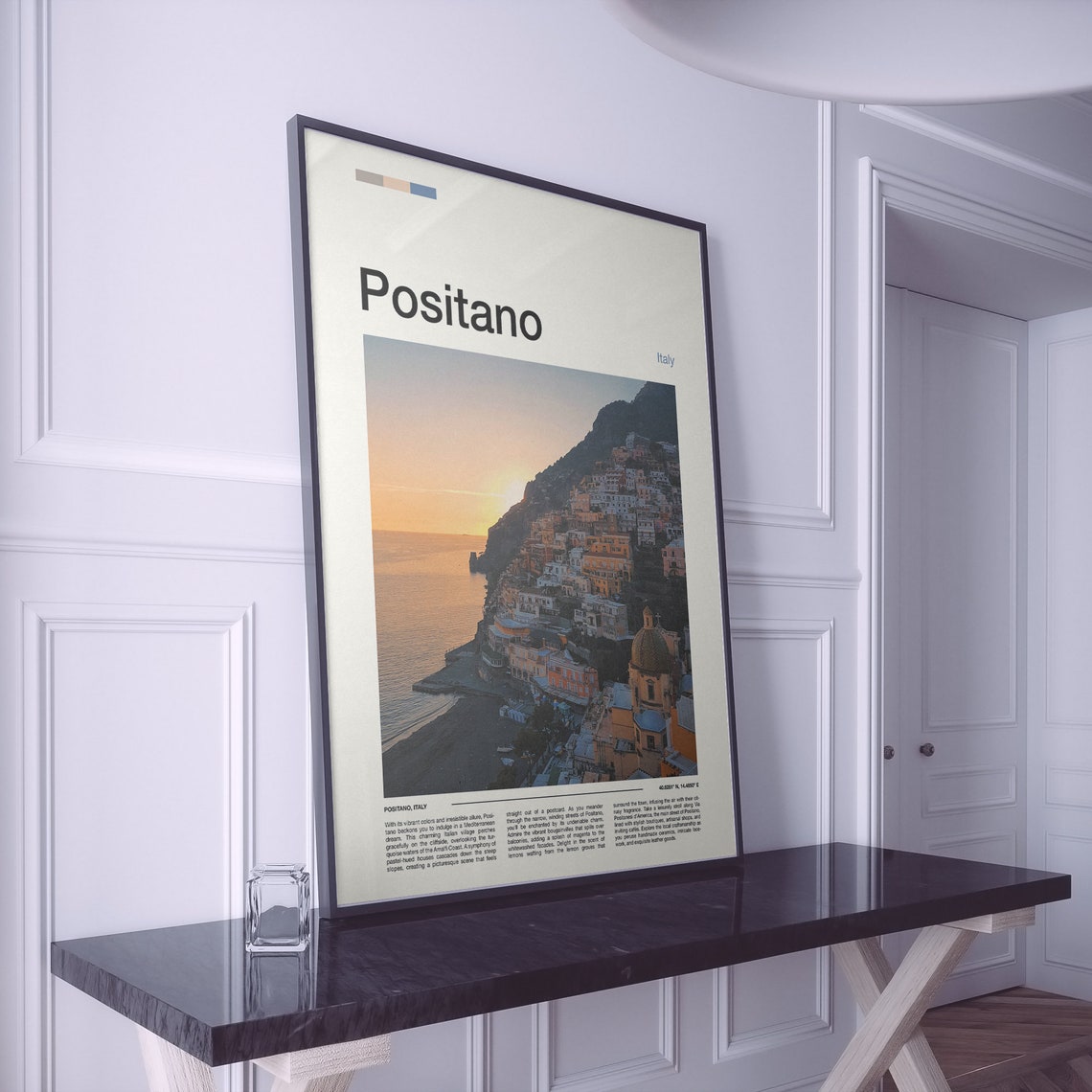Positano Italy Amalfi Coast Cliffside Sunset Town View Poster - Image 2