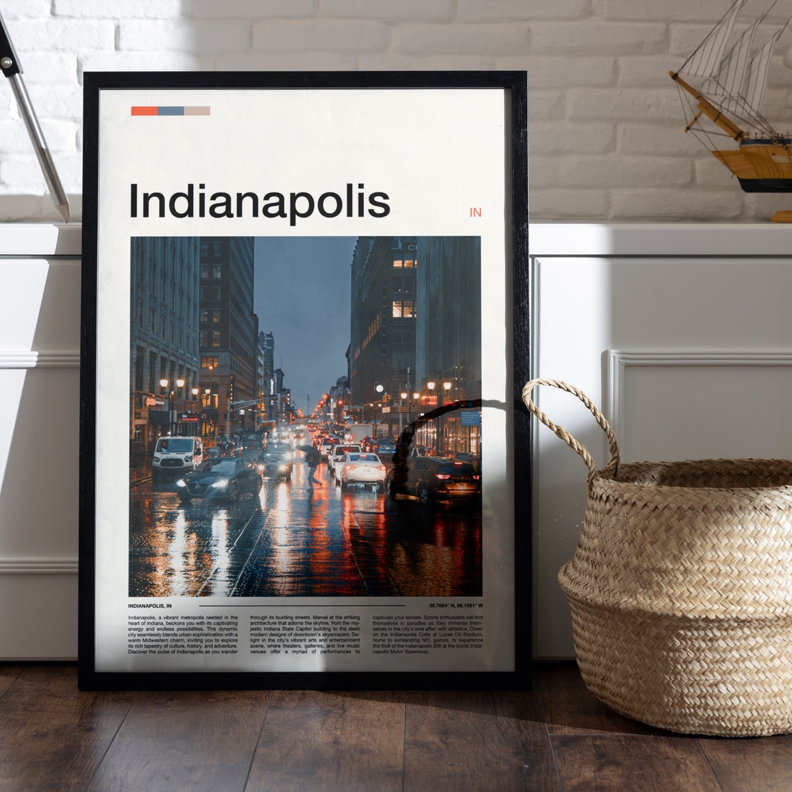 Indianapolis Indiana Night Street City Lights Traffic Rain Poster - Image 5
