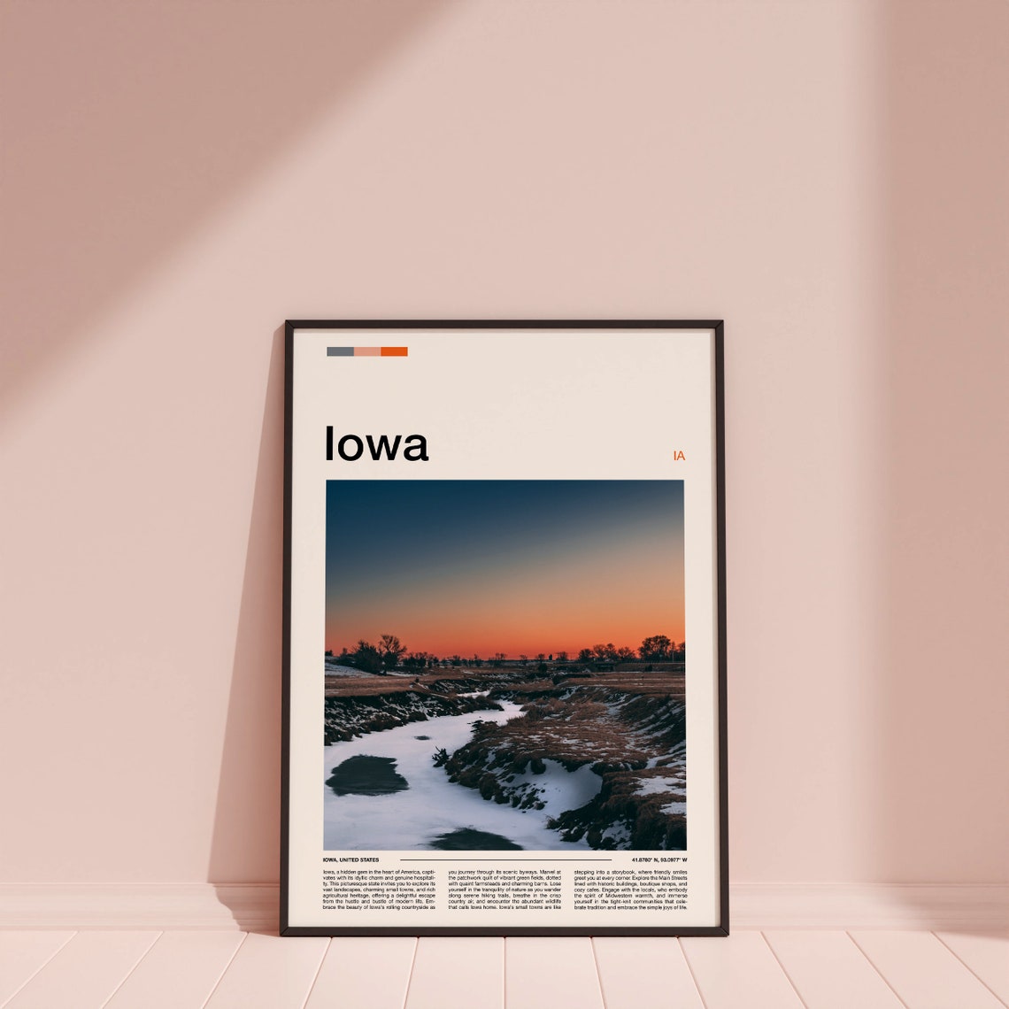 Iowa Frozen River Winter Sunset Vivid Orange Sky Landscape Poster - Image 4