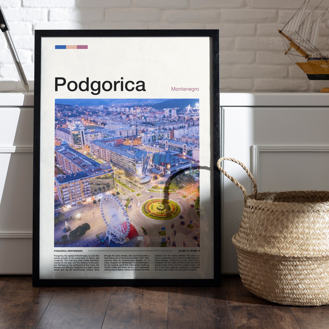 Podgorica Montenegro Aerial City Night Lights Balkan Travel Poster - Image 5