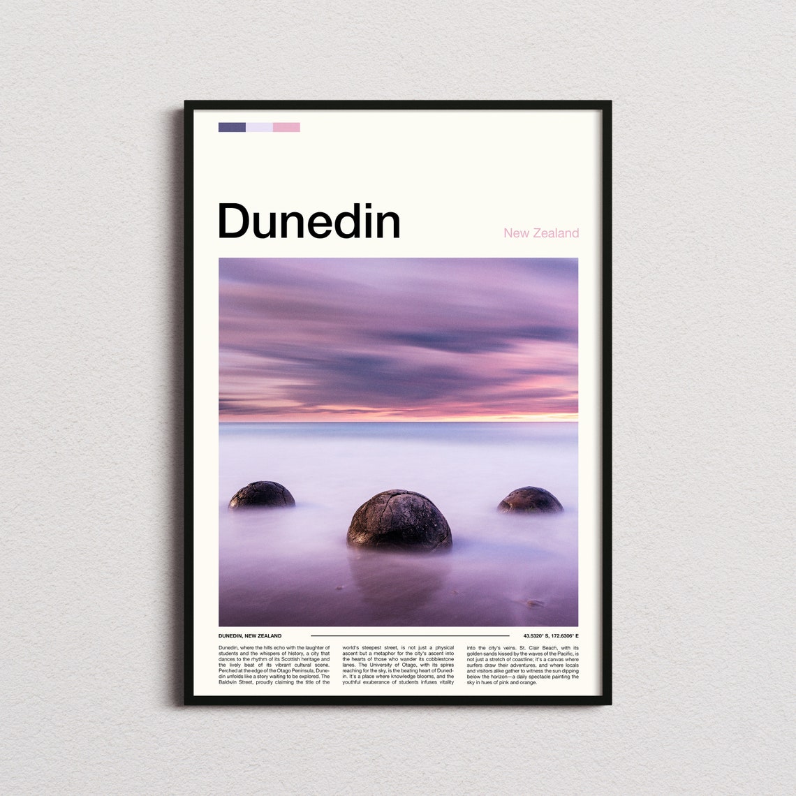 Dunedin Moeraki Boulders at Dusk New Zealand Beach Travel Poster