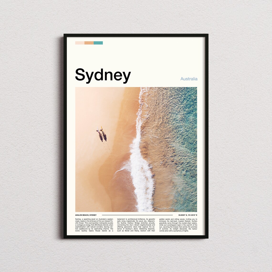 Sydney Australia Avalon Beach Aerial Surf Shoreline Photography Poster