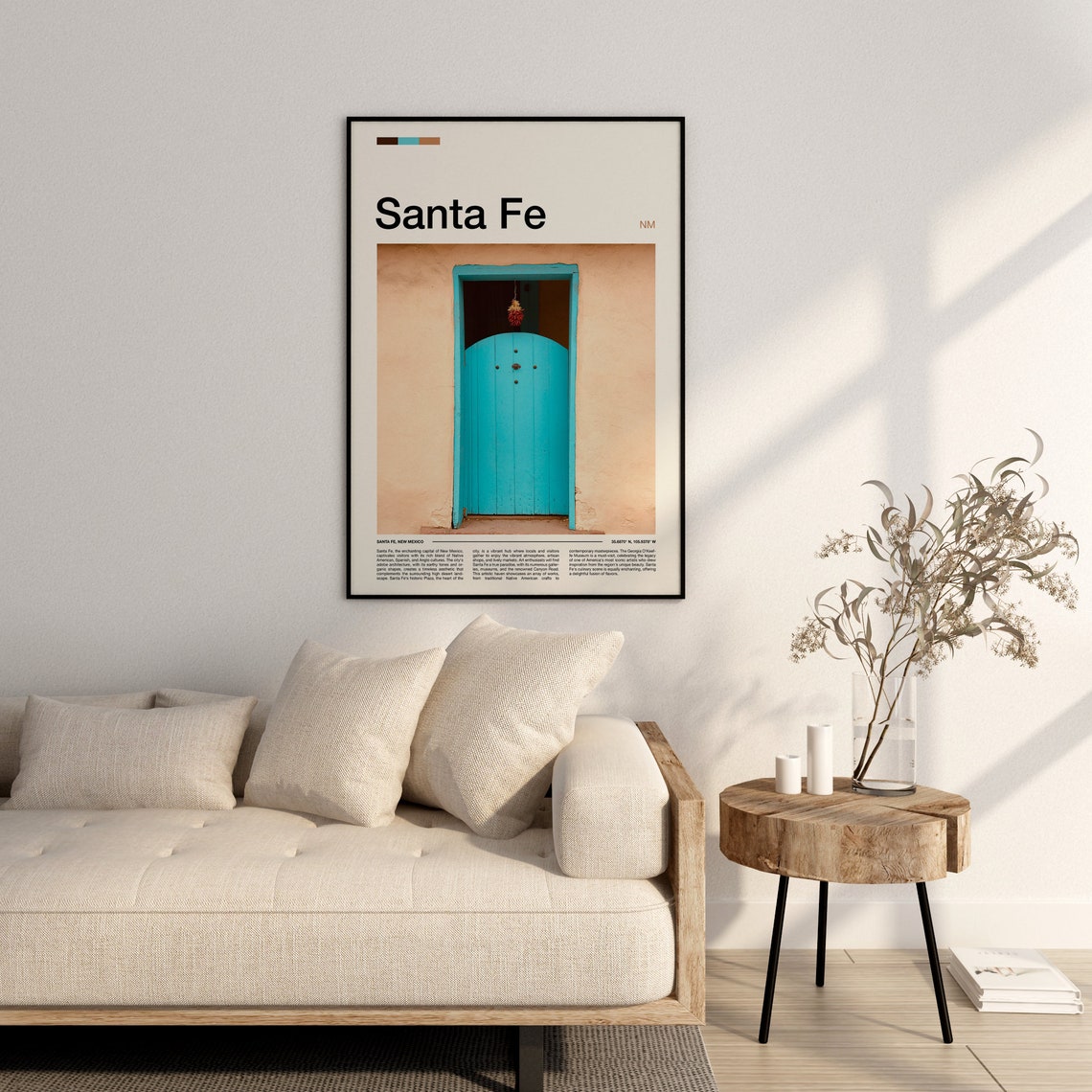 Santa Fe New Mexico Turquoise Adobe Door Chile Ristra Travel Poster - Image 3