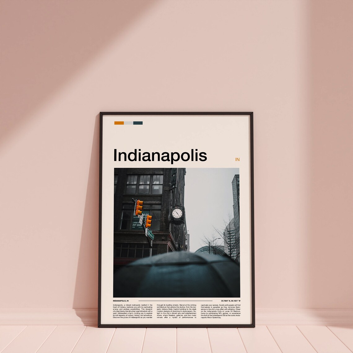 Indianapolis Indiana Street Corner Traffic Lights Vintage Clock Poster - Image 4
