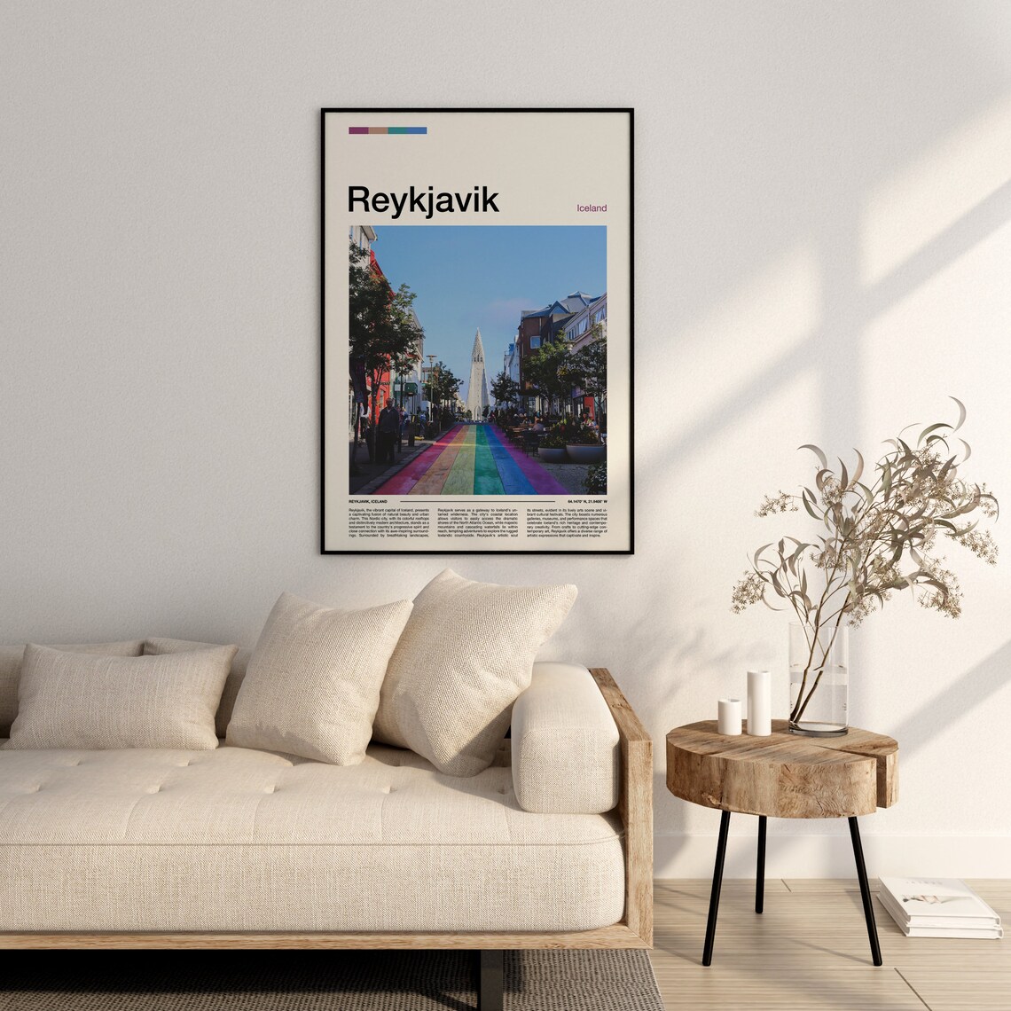 Reykjavik Iceland Rainbow Street Hallgrimskirkja Church View Poster - Image 3
