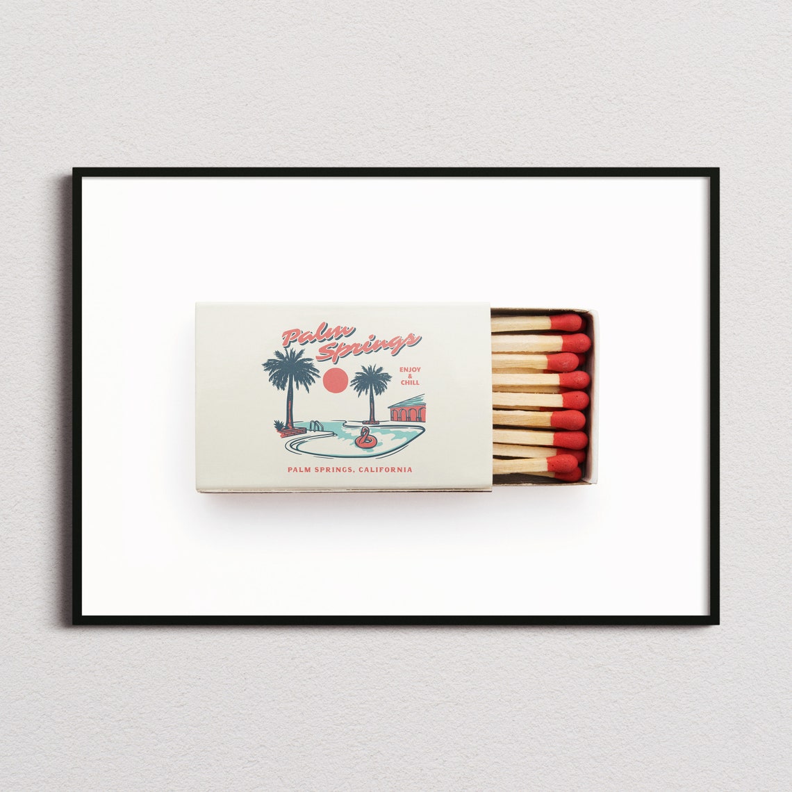 Palm Springs California Retro Matchbox Souvenir Palm Scene Poster