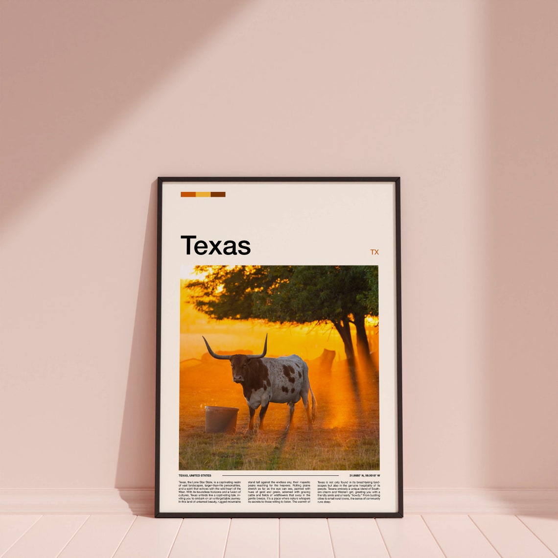 Texas Longhorn Cattle Sunset Ranch Golden Field Country Poster - Image 3