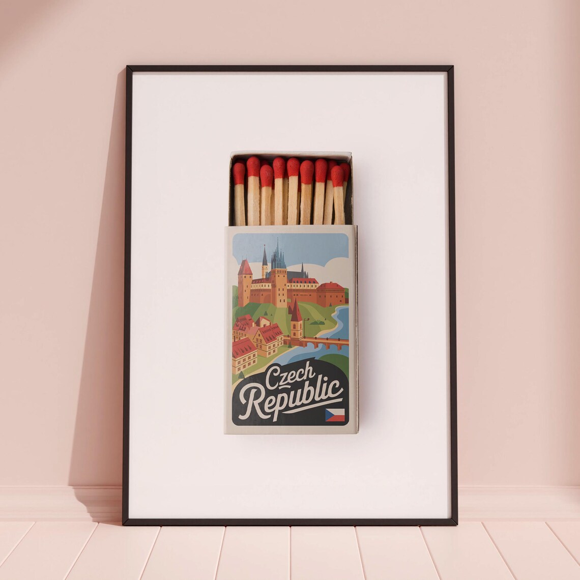 Czech Republic Matchbox Prague Castle Vintage Travel Art Poster - Image 3