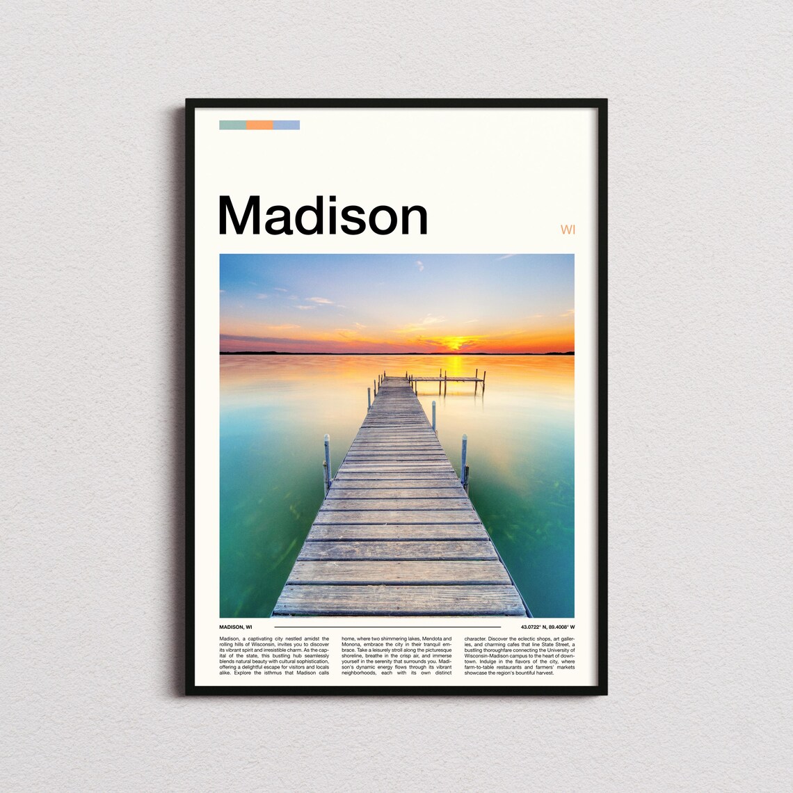 Madison Wisconsin Wooden Pier Lake Sunset Photography Poster