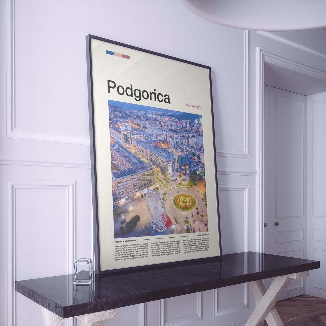 Podgorica Montenegro Aerial City Night Lights Balkan Travel Poster - Image 2