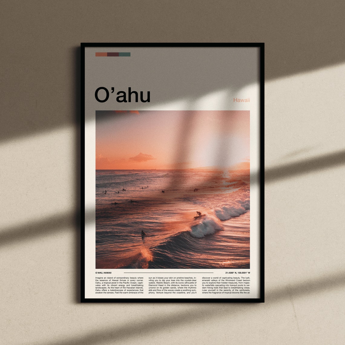 Oahu Hawaii Golden Sunset Surfers Waves Ocean Scenery Poster - Image 4