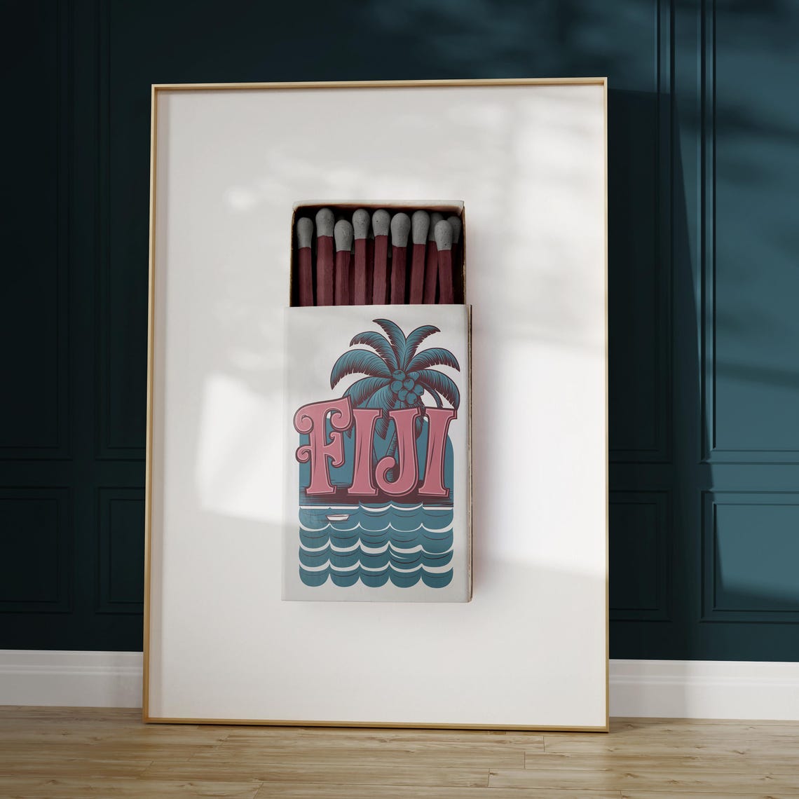 Fiji Matchbox Palm Tree Waves Island Vintage Travel Art Poster - Image 5