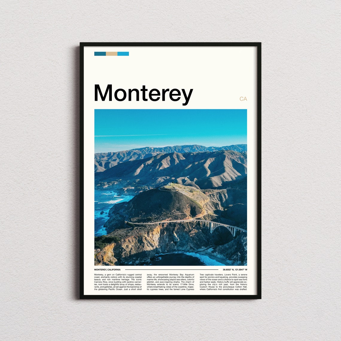 Monterey California Big Sur Bixby Bridge Coast Aerial Travel Poster