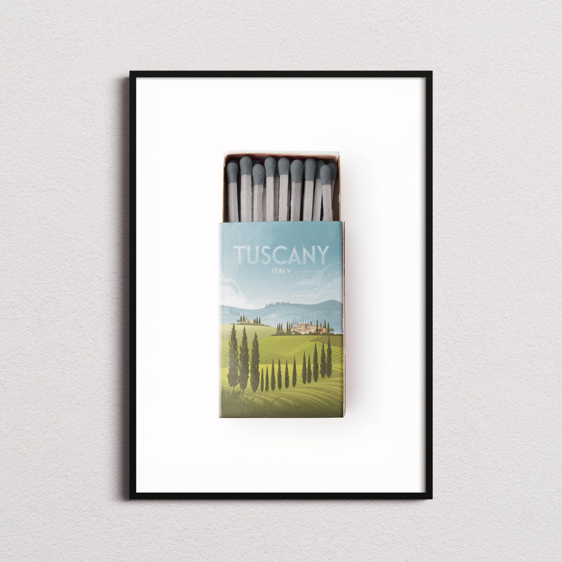 Tuscany Italy Cypress Trees Matchbox Style Art with Villa Hills Poster