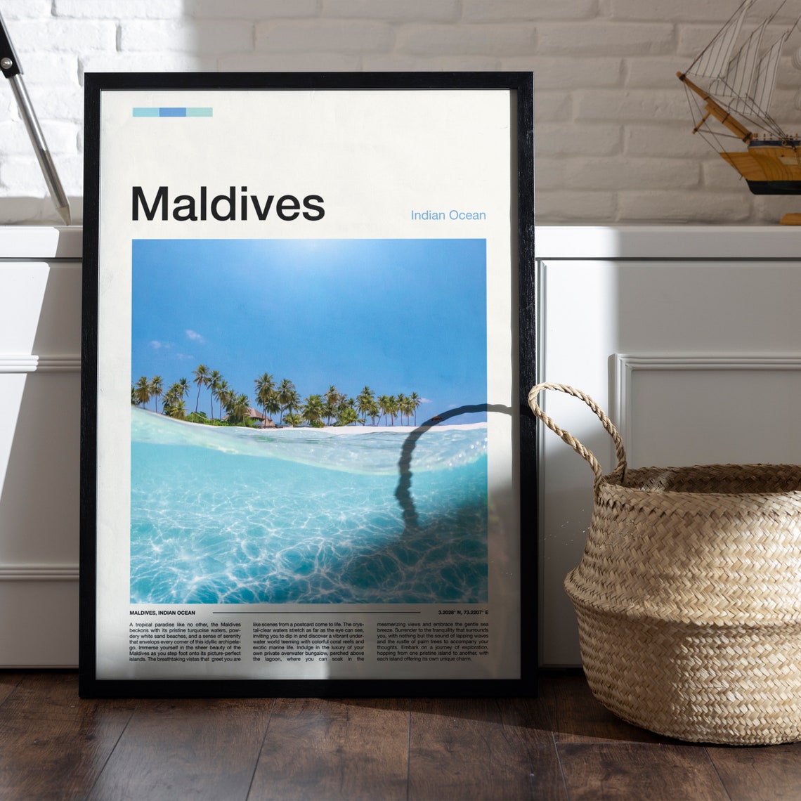 Maldives Indian Ocean Turquoise Lagoon Palm Island Travel Poster - Image 4