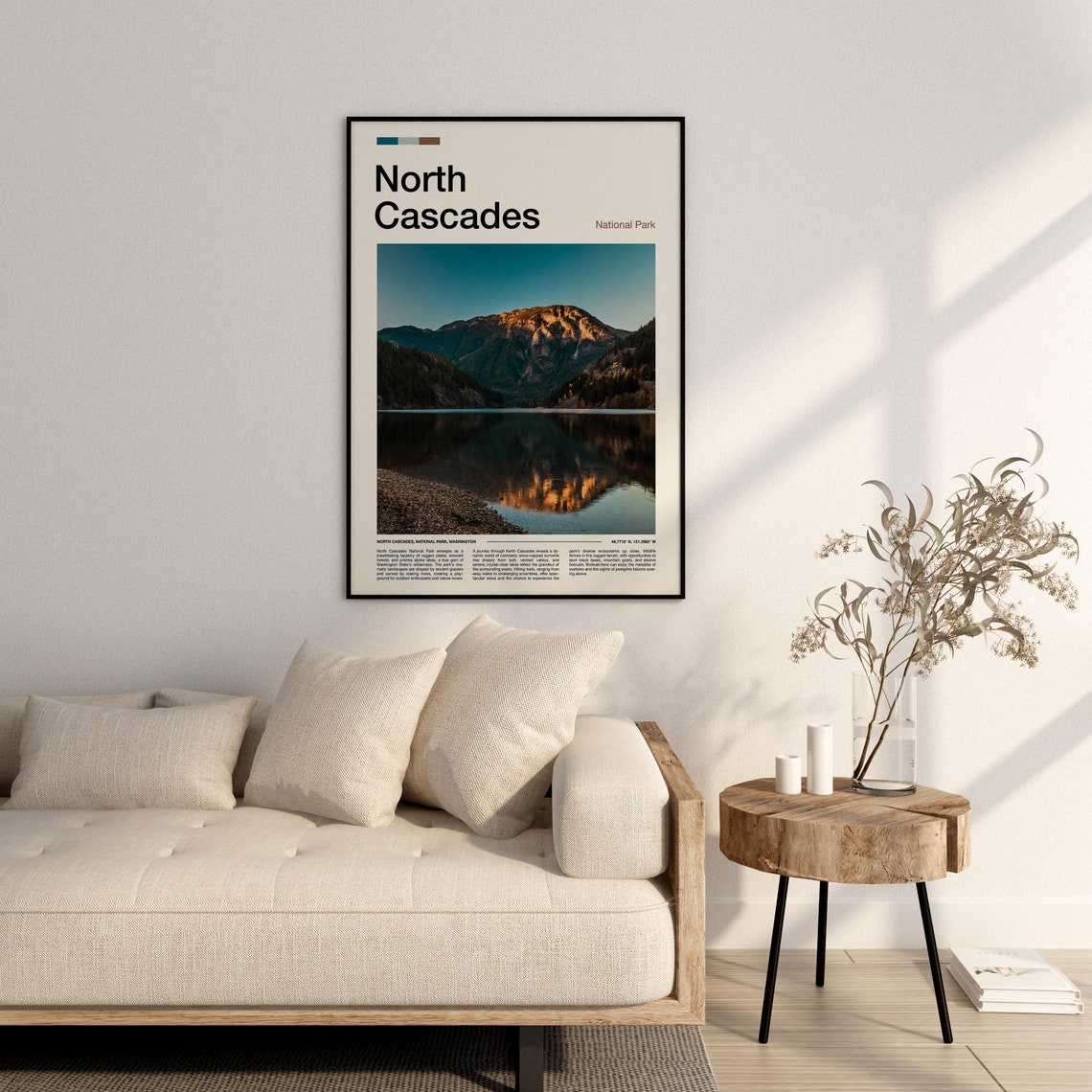 North Cascades Washington Sunlit Peak Lake Reflection Photo Poster - Image 3