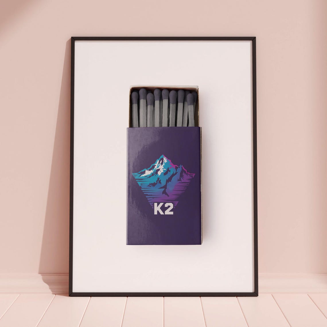 K2 Matchbox Purple Neon Mountain Climbing Vintage Art Poster - Image 3