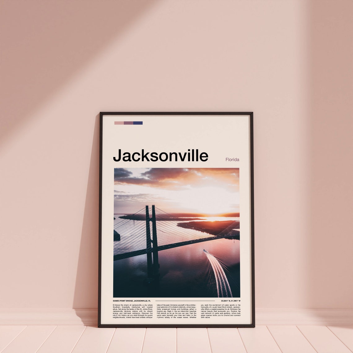 Jacksonville Florida Dames Point Bridge Sunset River Aerial Poster - Image 3
