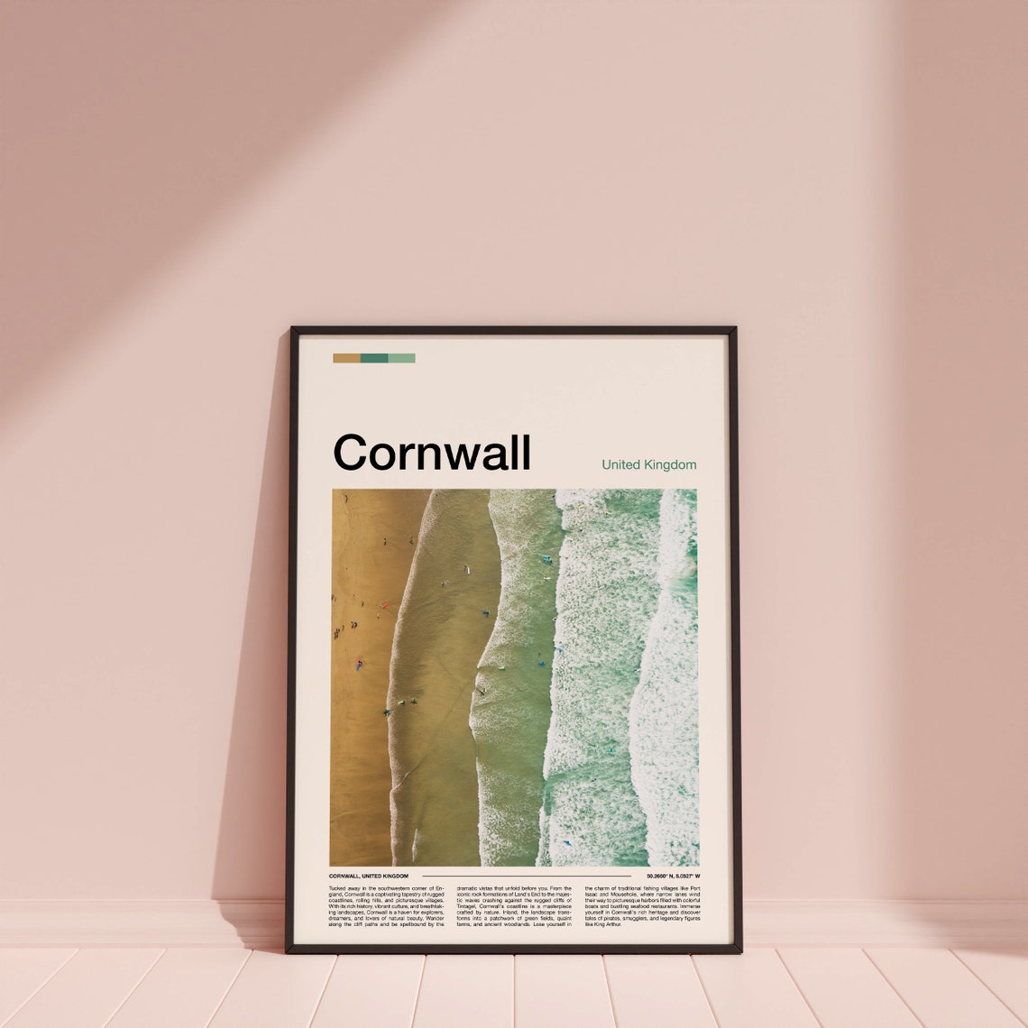 Cornwall United Kingdom Aerial Beach Waves Minimalist Travel Poster - Image 3