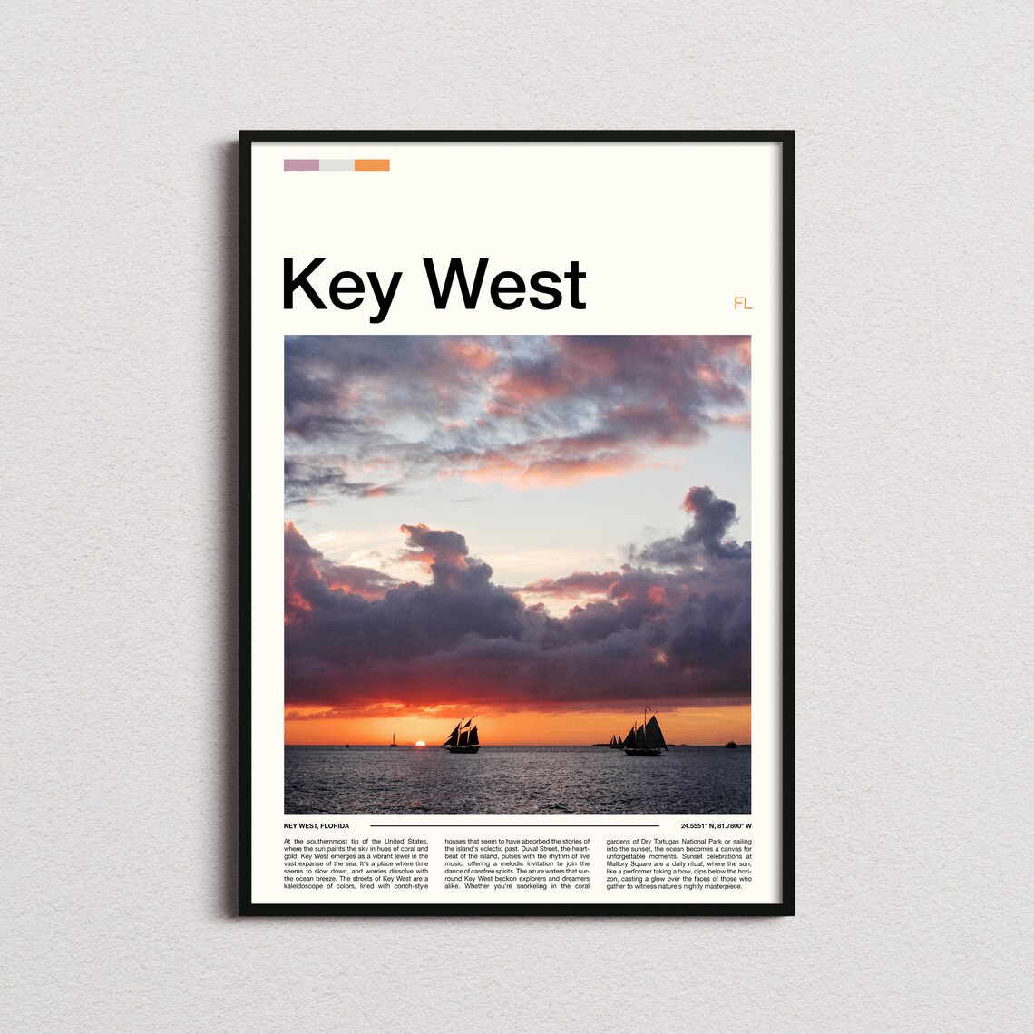 Key West Florida Sailboats At Dusk Sunset Ocean Scene Art Poster