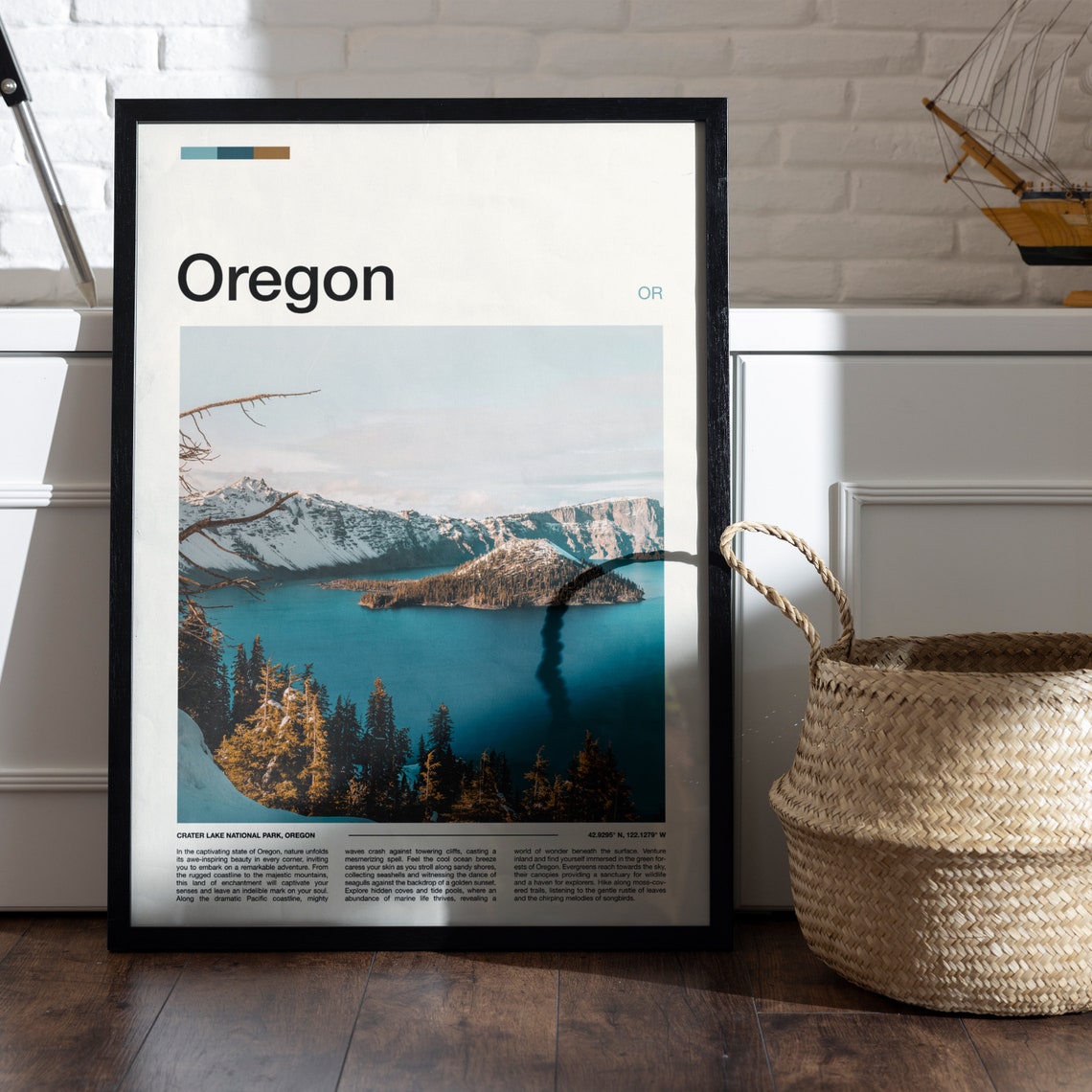 Oregon Crater Lake Winter Snowy Slopes Blue Water Photography Poster - Image 5