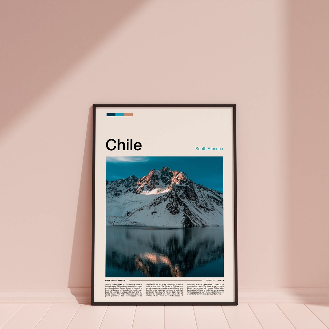 Chile Andes Snow Peak Mirror Lake Reflection Minimalist Travel Poster - Image 3