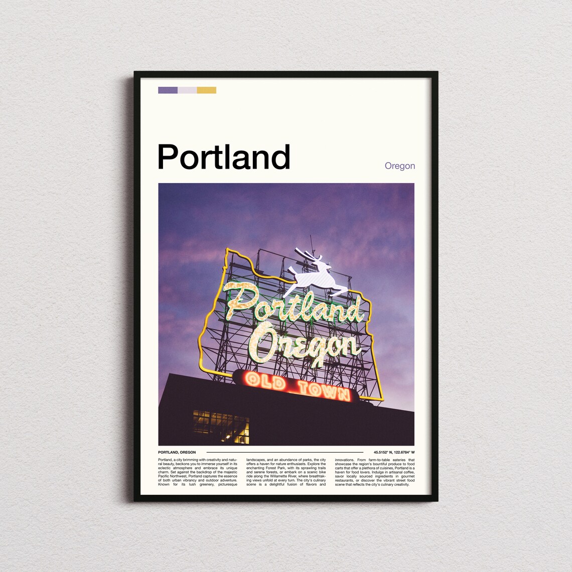 Portland Oregon Old Town Stag Neon Sign Twilight Photo Poster