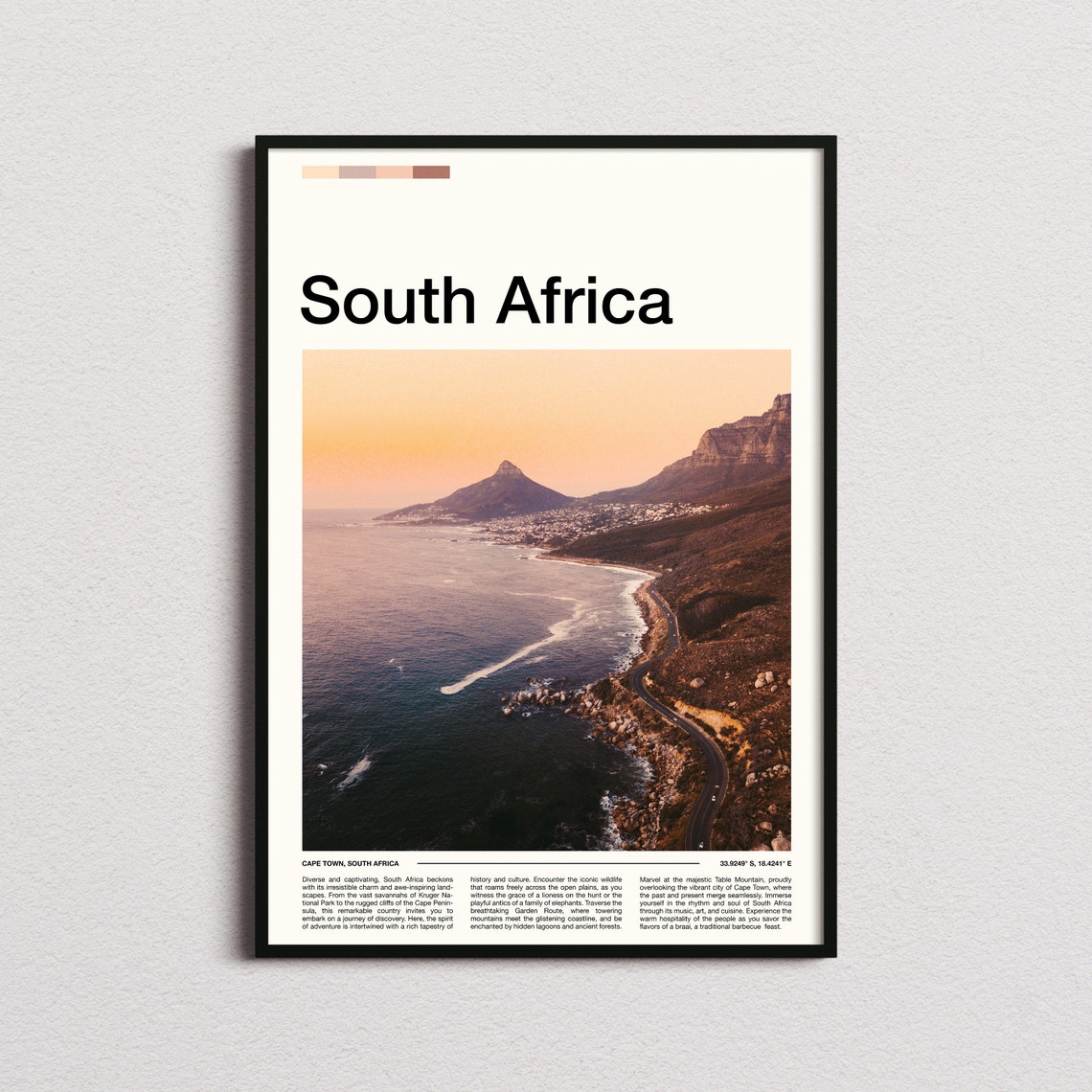 South Africa Cape Town Coast Road Sunset Ocean View Travel Poster